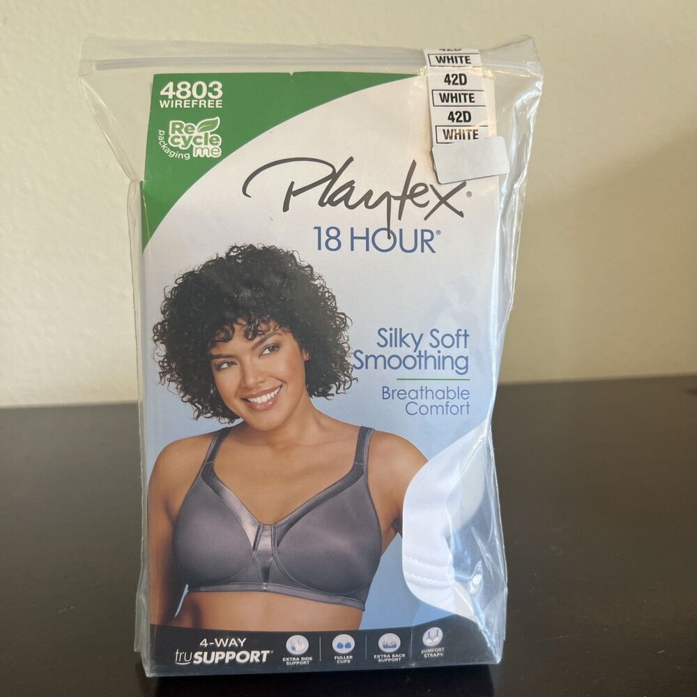 Playtex 18 Hour Bra Sz 42D white Wireless 4803 Shoulder Comfort Smoothing New